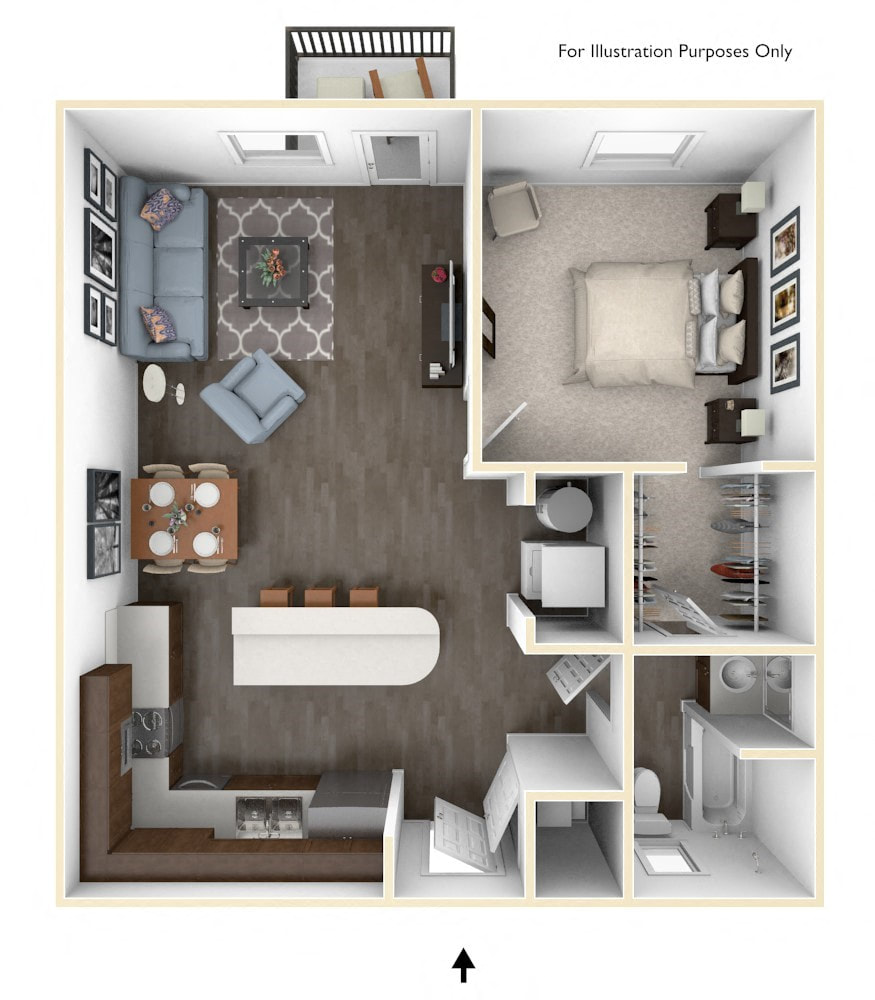 Floor plan for 1 bed, 1 bath, 900 sqft